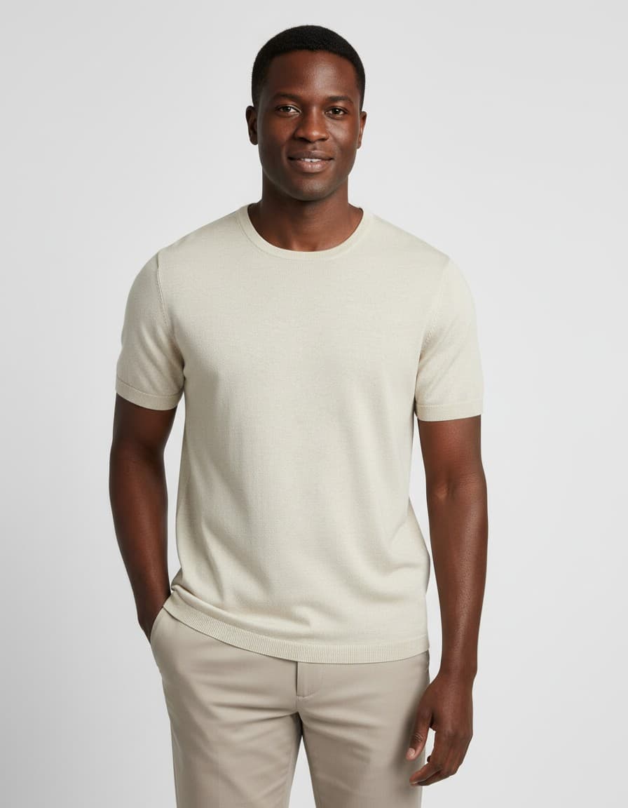 T-shirt gebreid ecru — op model
