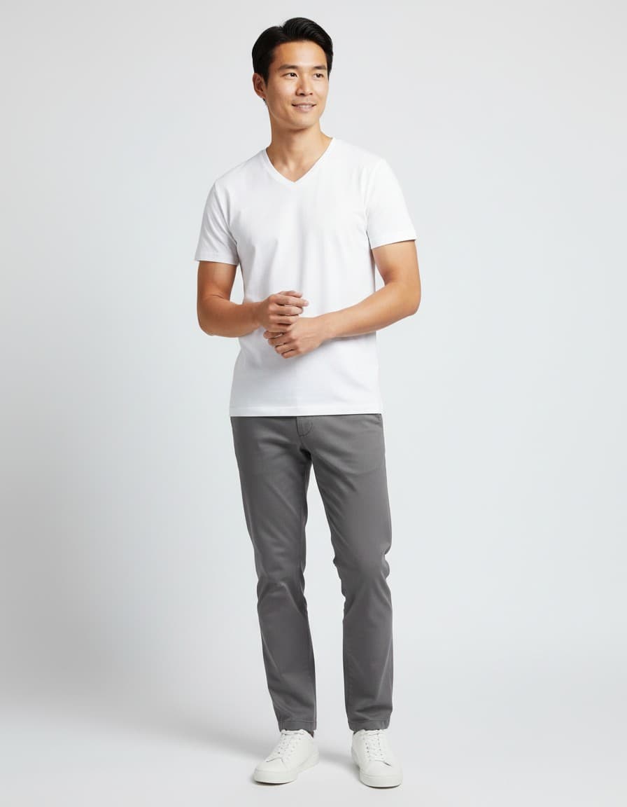 Pullover T-Shirts 2er-Pack Bambus V-Ausschnitt Weiß — auf dem Model