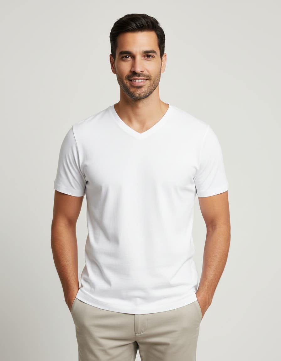 T-Shirts Strick 2er-Pack V-Ausschnitt Weiß — auf dem Model