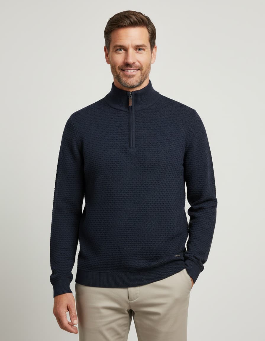 Pullover Half-Zip Dunkelblau — op model