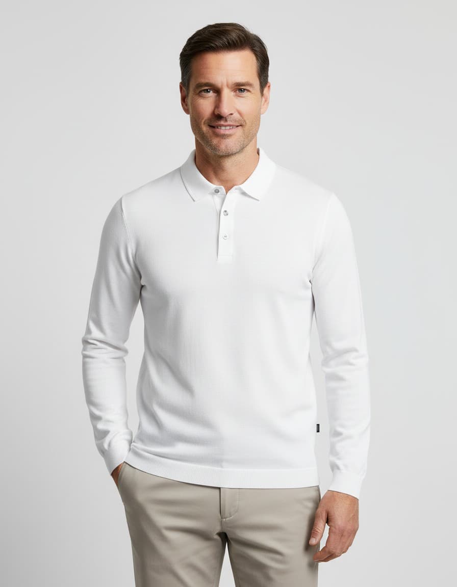 Trui polo liquid cotton off-white — op model