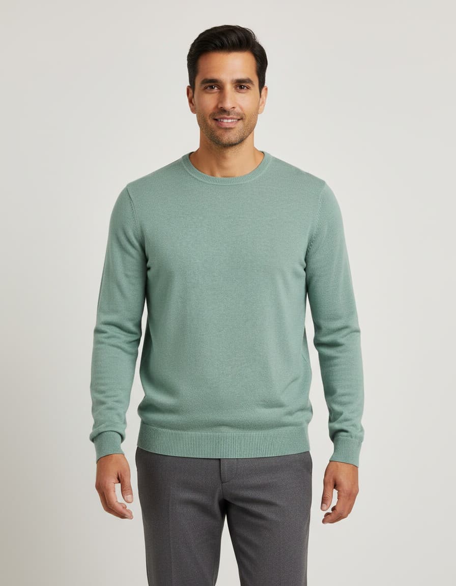 Crew neck sweater cotton green — on model