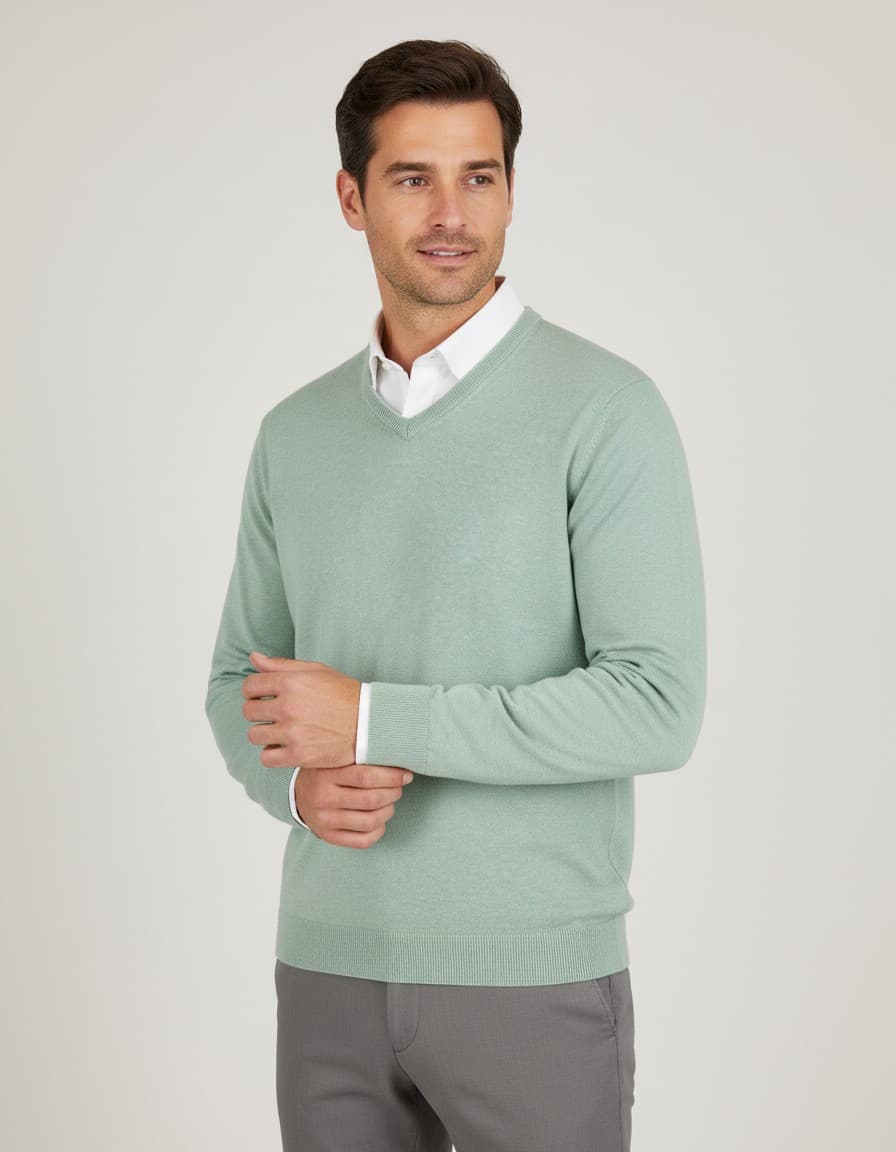Trui V-hals softcotton — op model