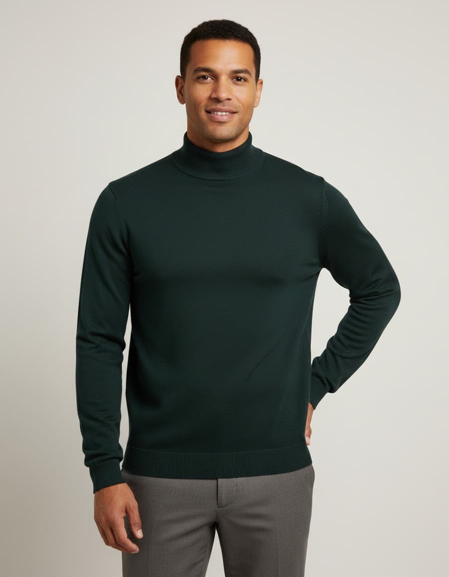 Turtle neck donkergroen — op model