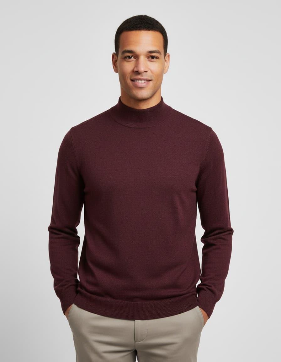 Turtleneck maroon red — on model