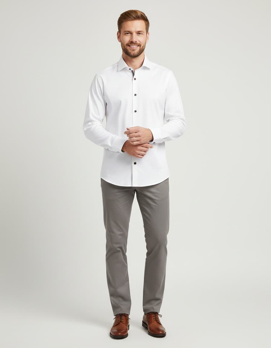 Solid Shirt White Extra Long Sleeve — on model