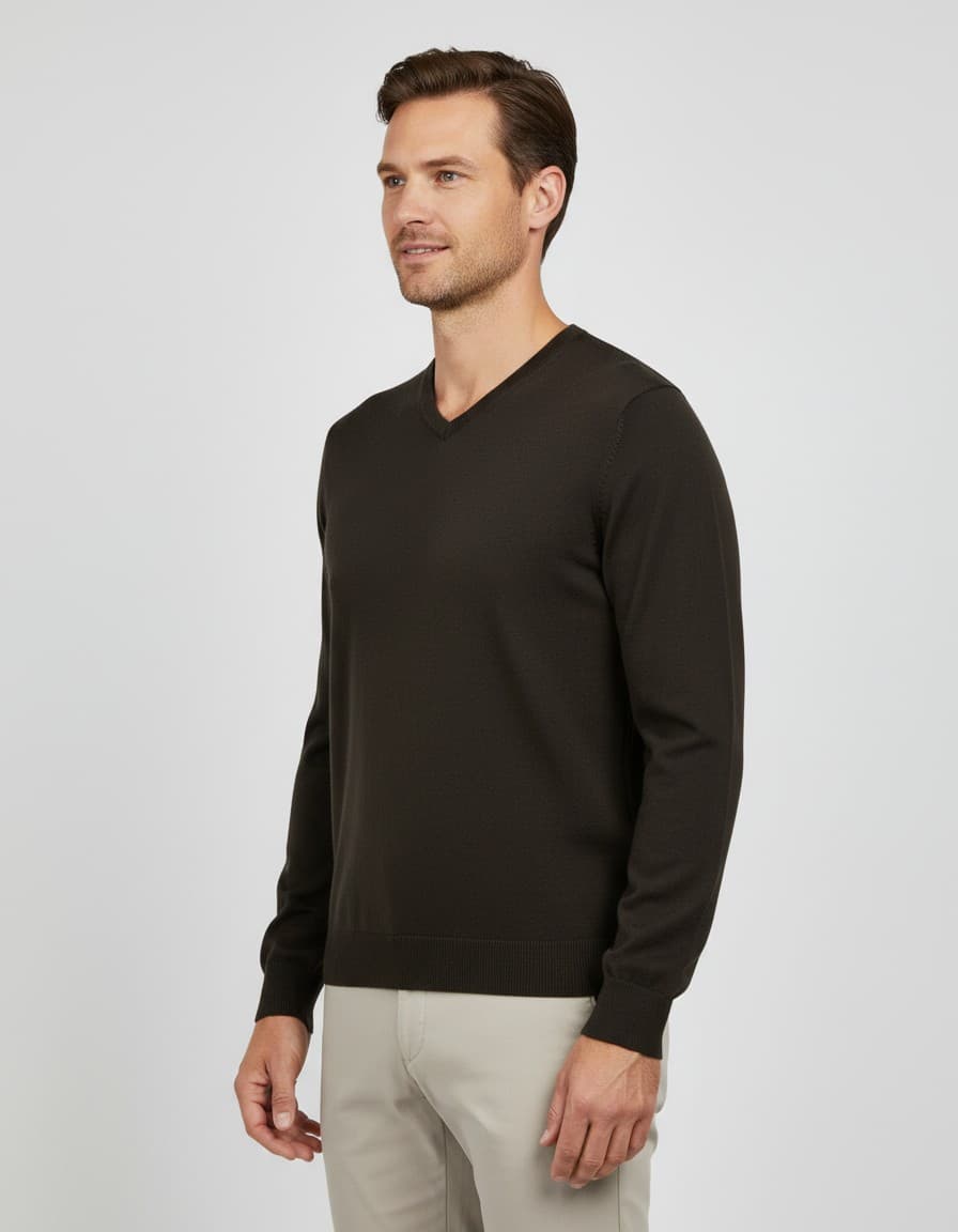 V-neck katoen donkergroen — op model