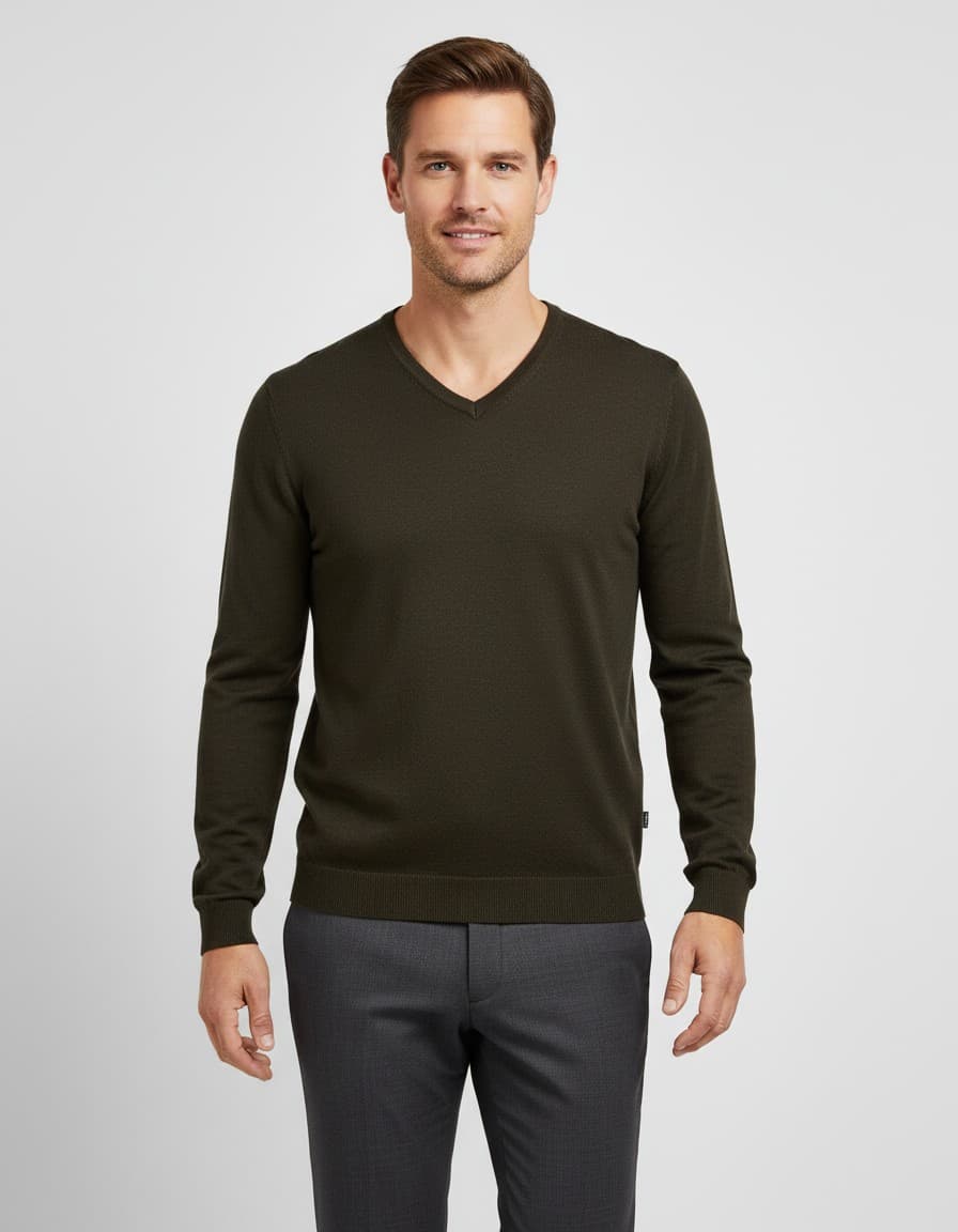 V-neck katoen donkergroen — op model