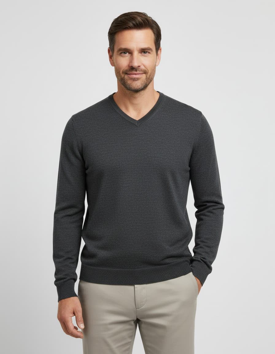 V-neck merinoblend — op model