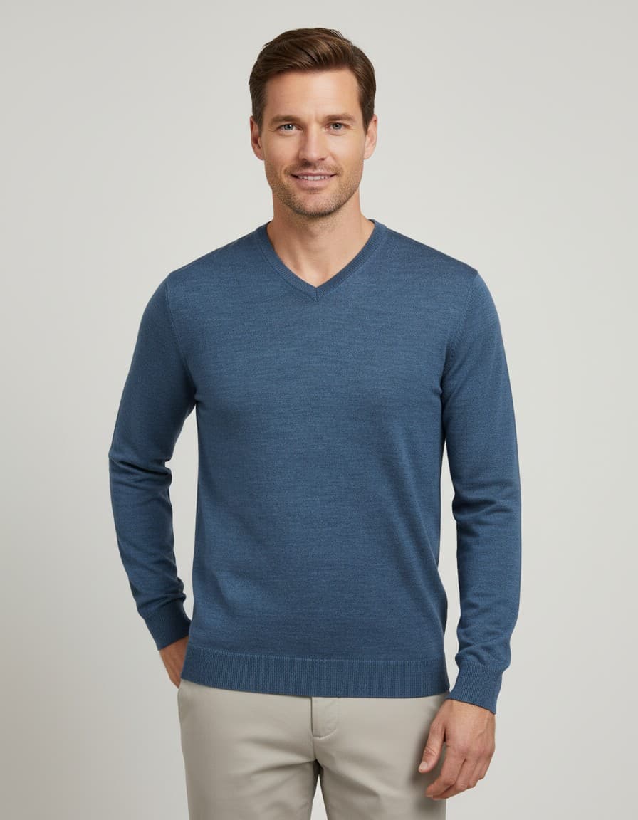 V-neck merinoblend — op model