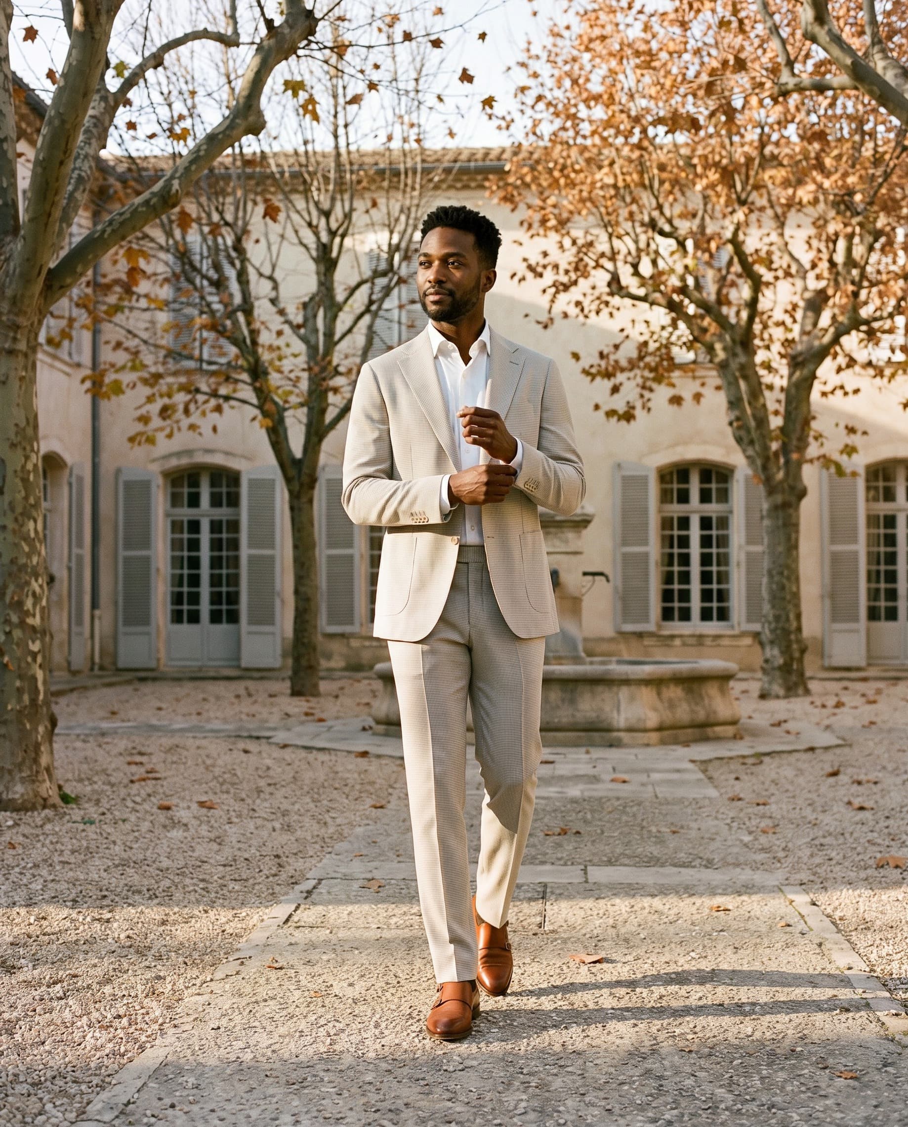 Pantalon pied-de-poule beige — als compleet pak
