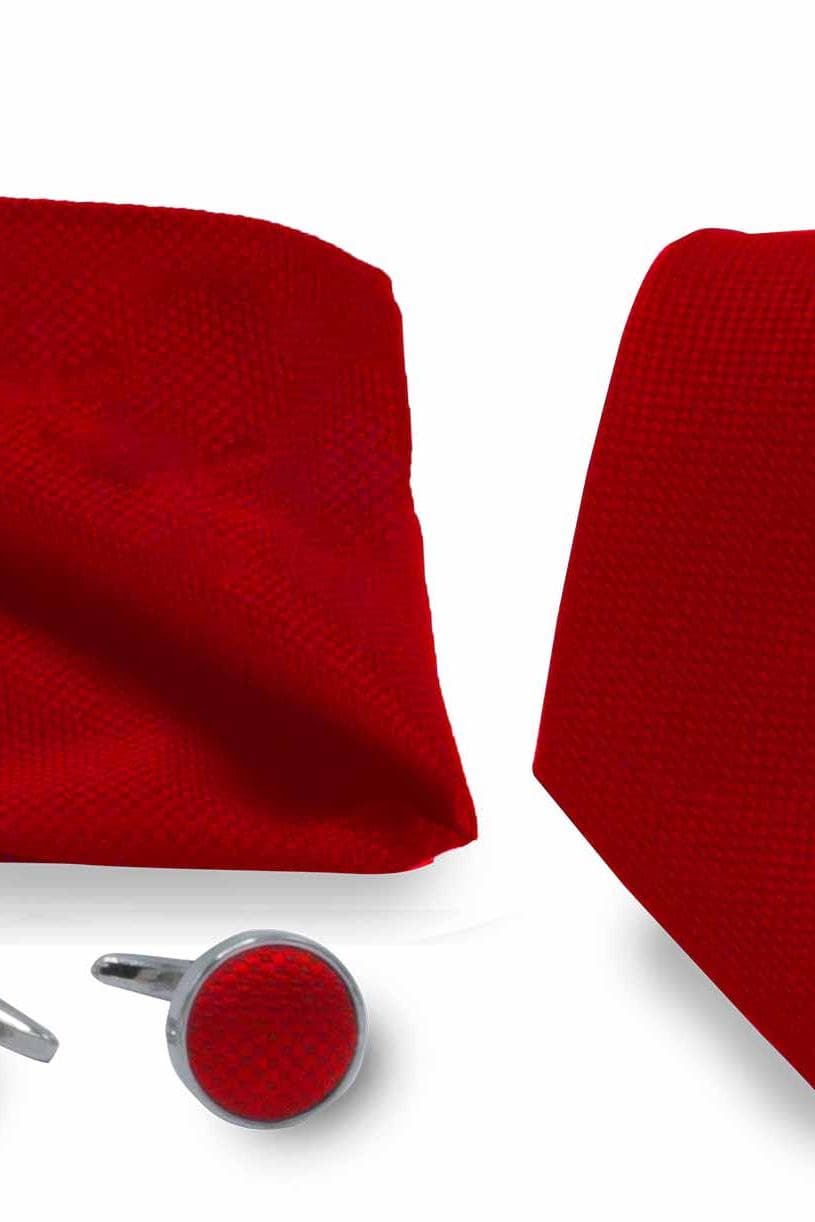 Set das manchet pochet rood - elegantes manchetknopen en pochet in een rijke rode kleur.