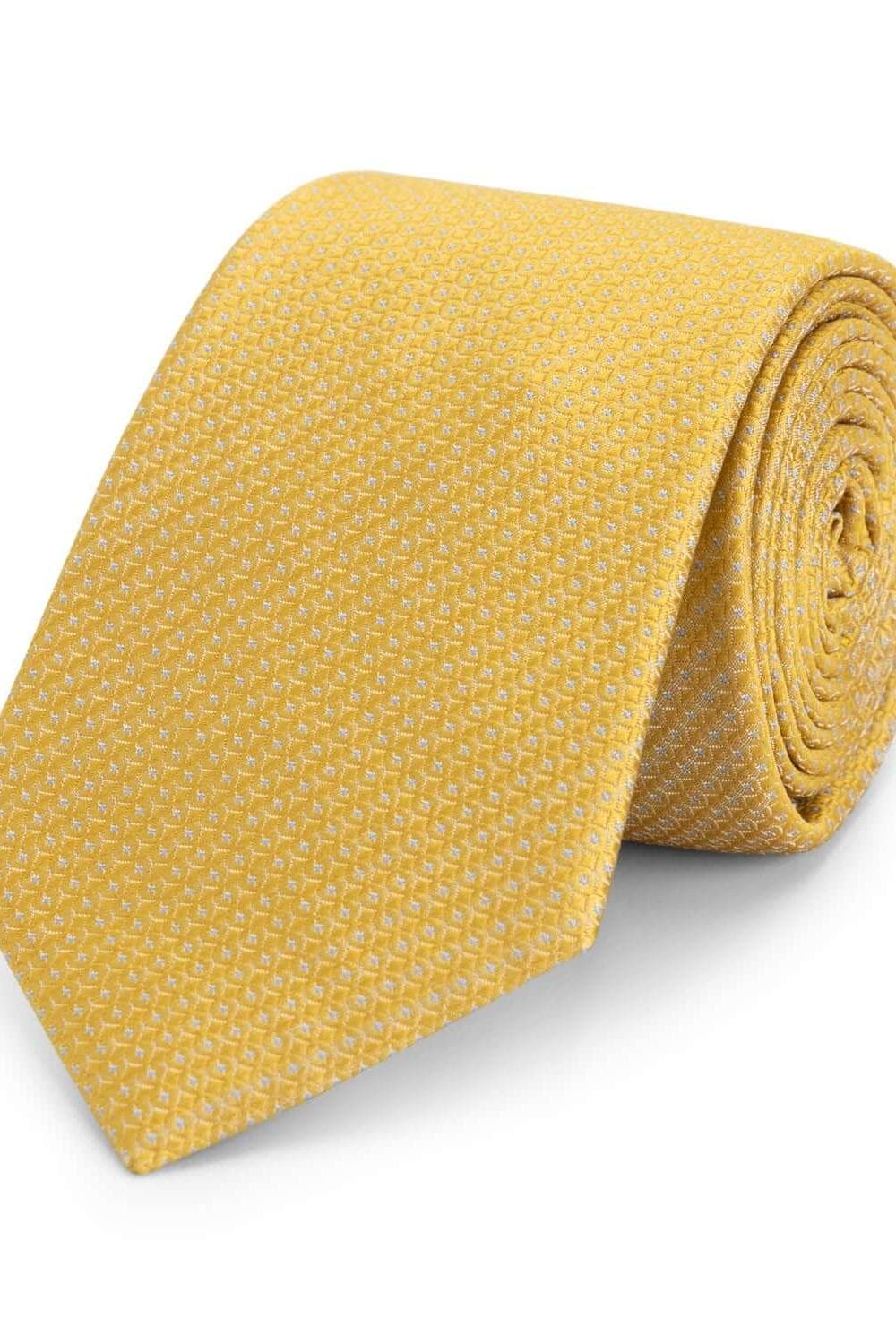 Stropdas zijde ruitjes geel, gele zijde stropdas met fijne ruitprint, perfect voor zakelijke en feestelijke gelegenheden.