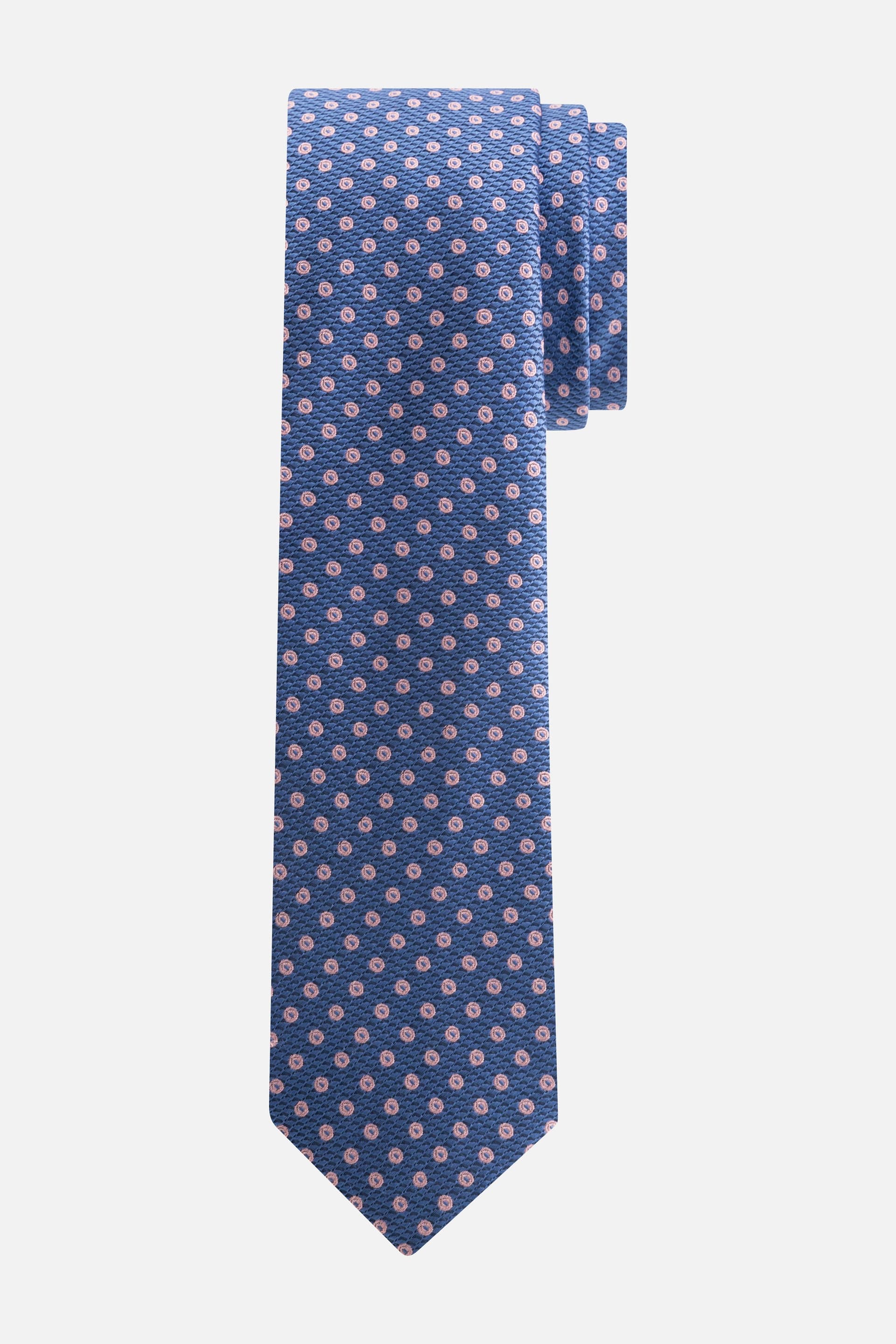 Stropdas zijde blauw met roze stippel
