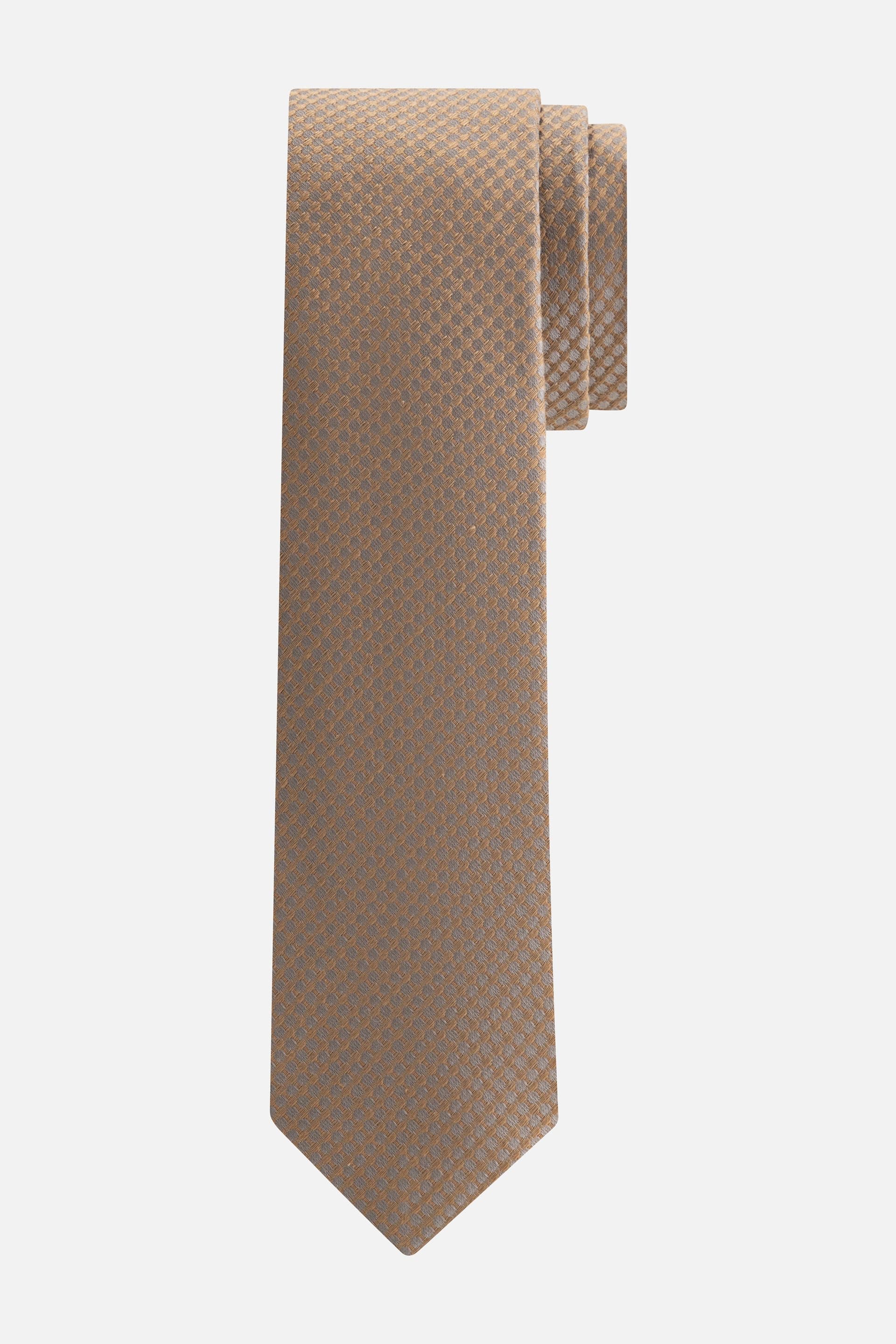 Stropdas zijde gewoven motief beige-zilver