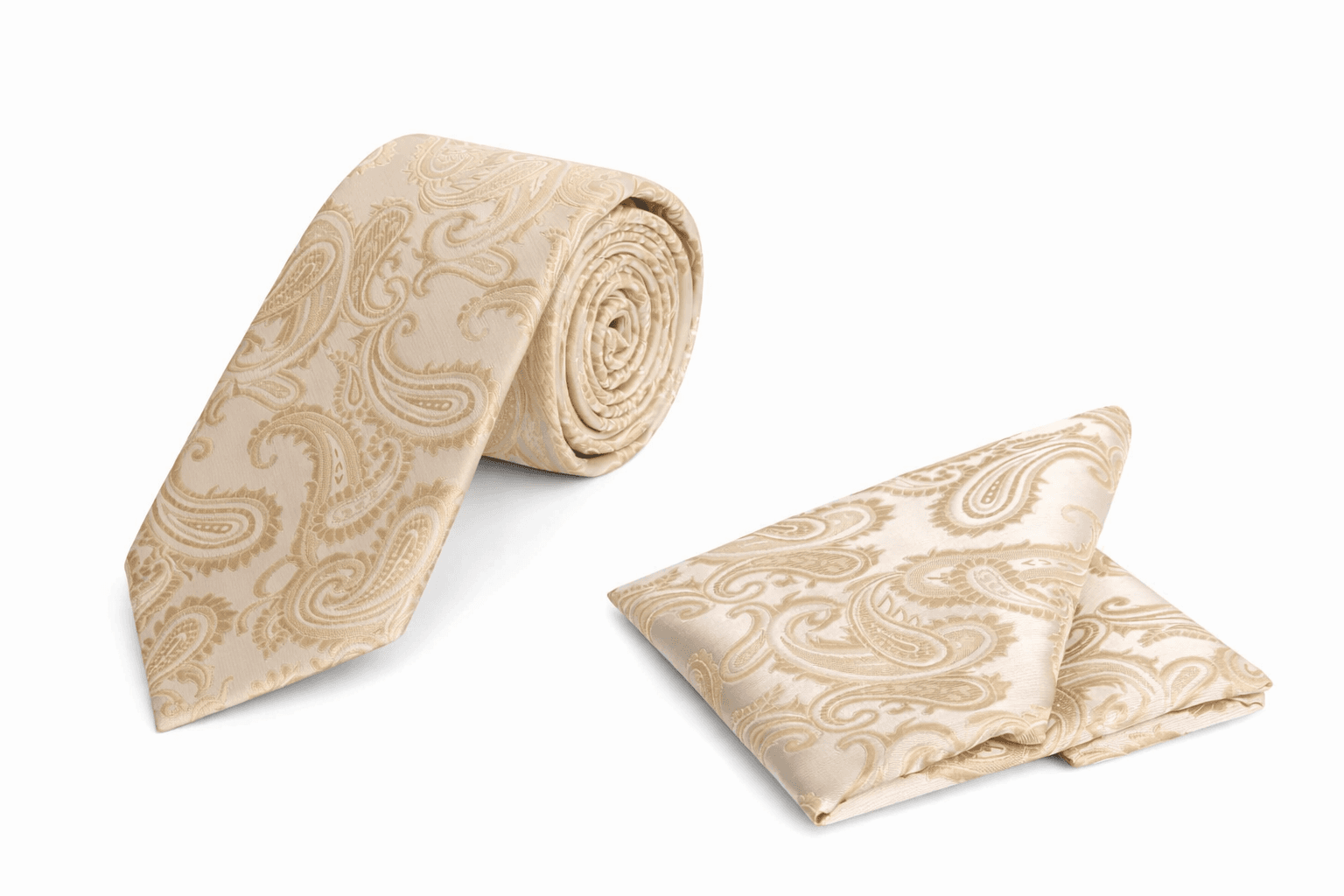 Stropdas + Pochet - Champagnebeige (Paisley) in elegant paisley design.