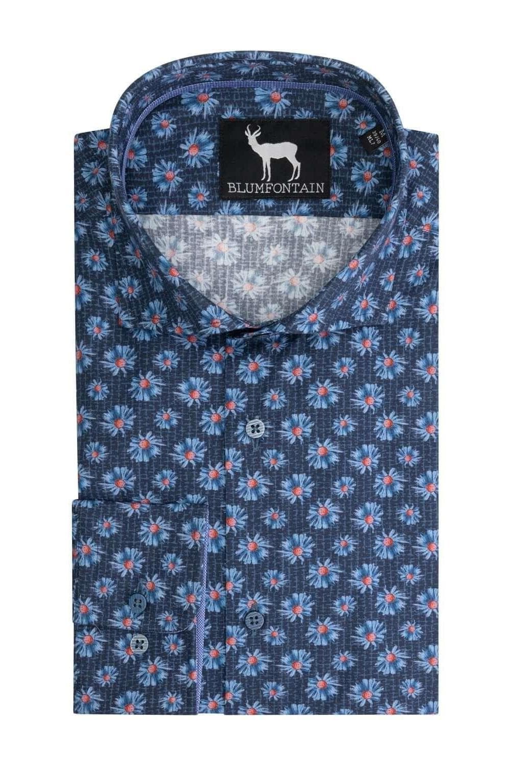 Hemd Blumfontain Blumendruck Navy