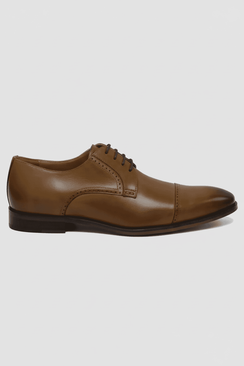Schnürschuh Cap Toe Leder Cognac