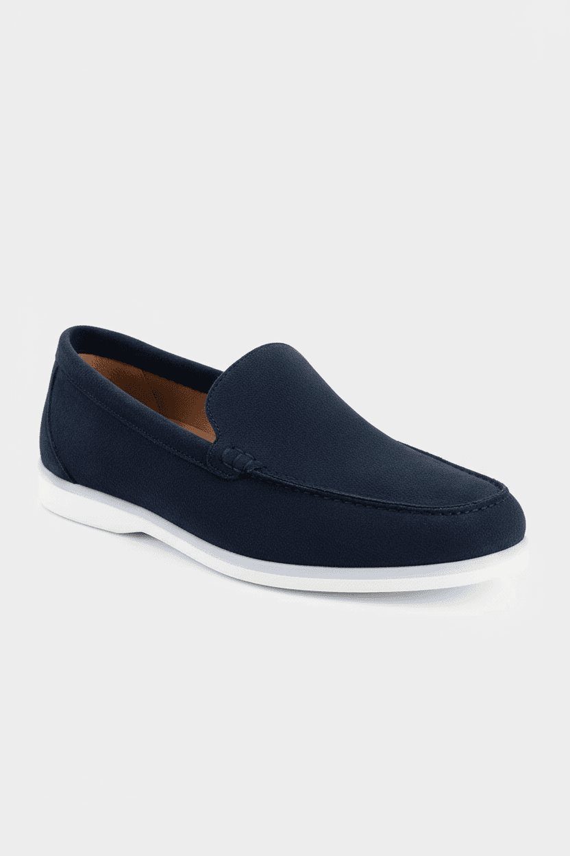 Loafer navy - lichtgewicht microfiber loafer met slip-on ontwerp, navy kleur met witte zool.