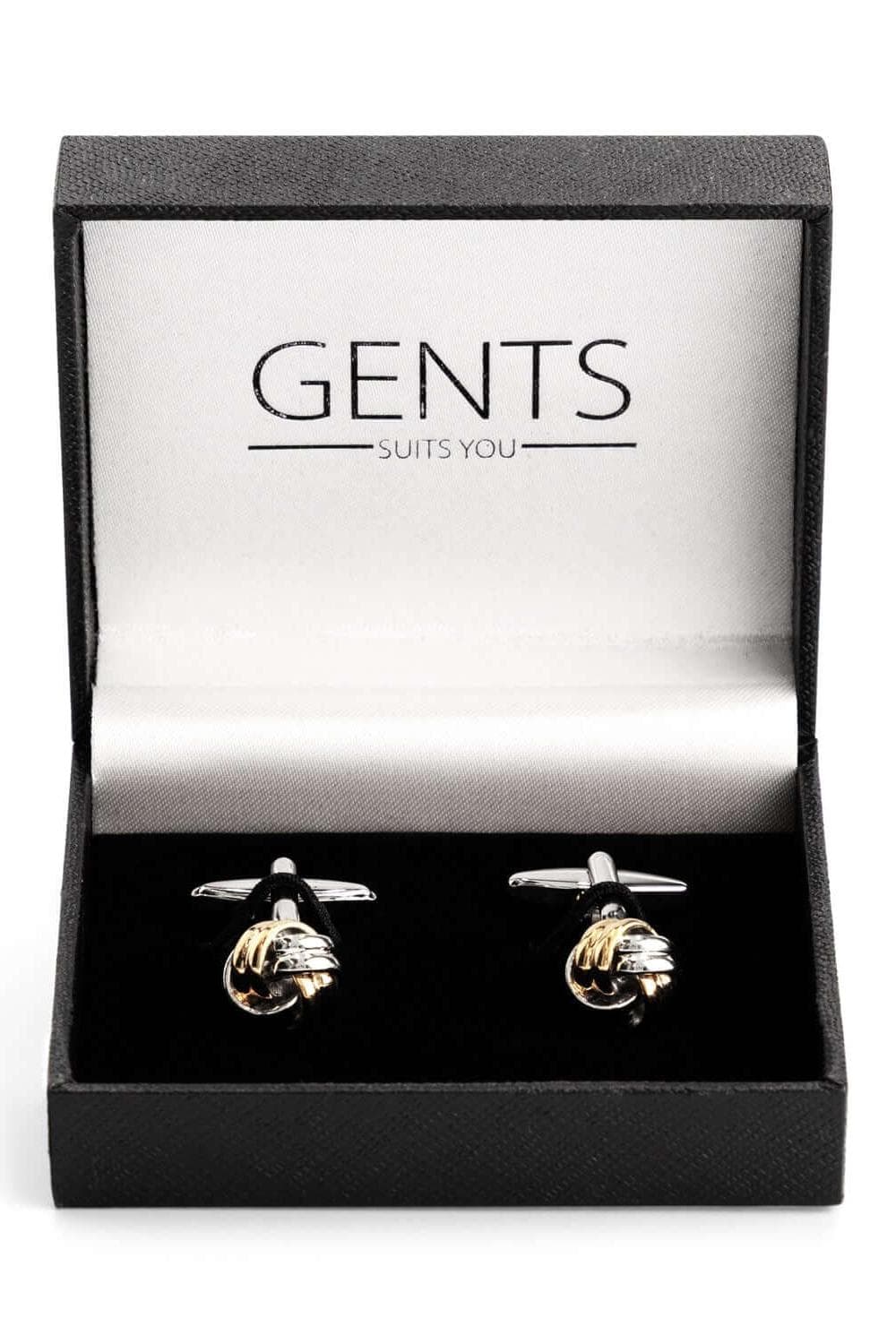 Manchetknopen knot zilver-goud in elegante geschenkdoos van GENTS.