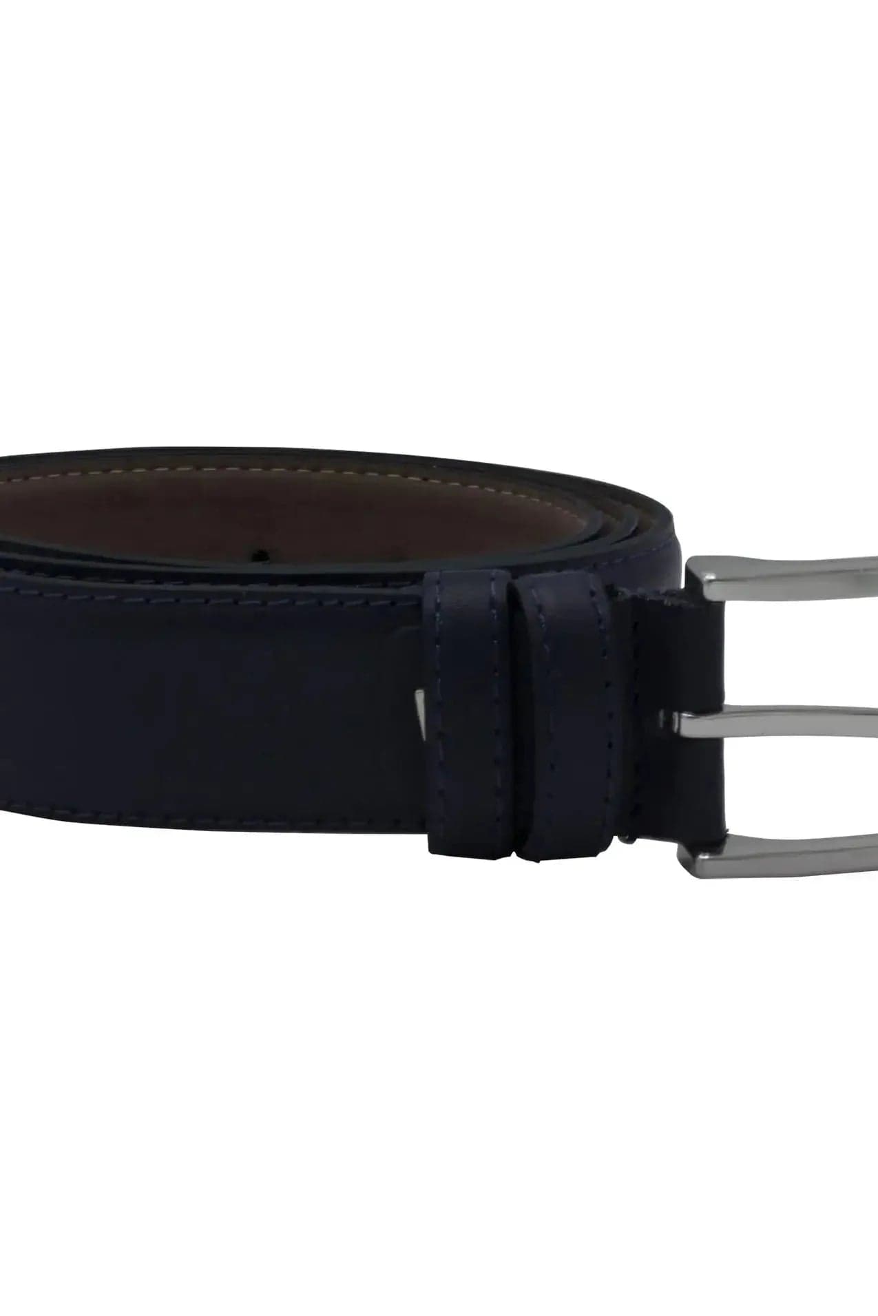 Riem NOS leder blauw met zilverkleurige gesp en stevige afwerking