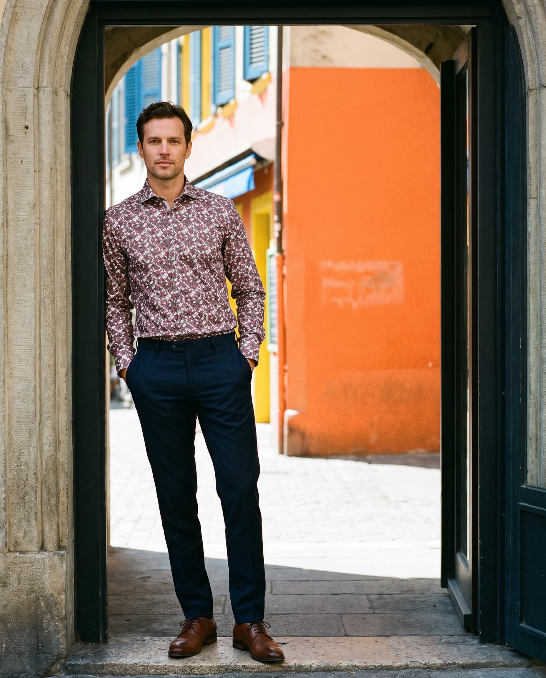 Overhemd Blumfontain extra lange mouw retro print multicolor — sfeerbeeld