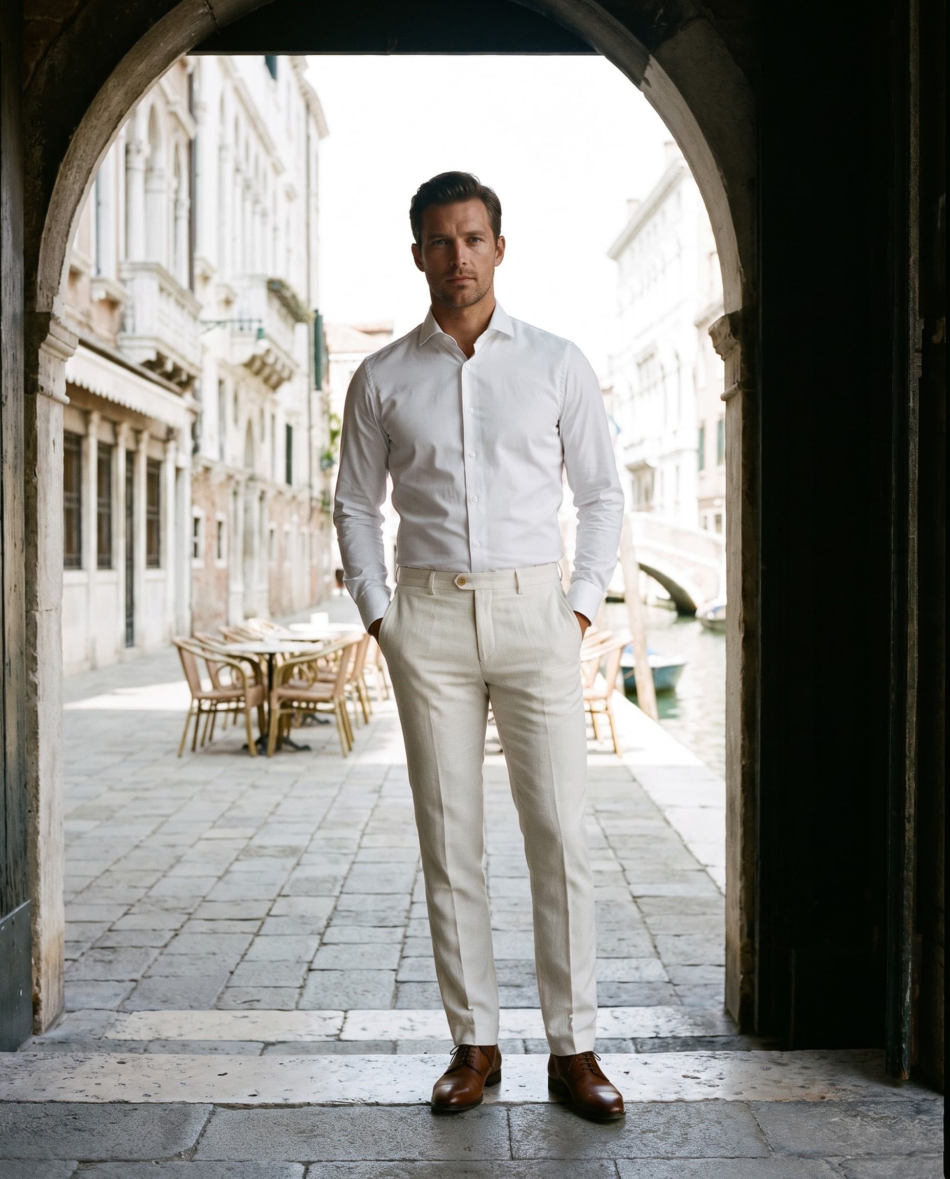 Chino linnenlook wit — sfeerbeeld