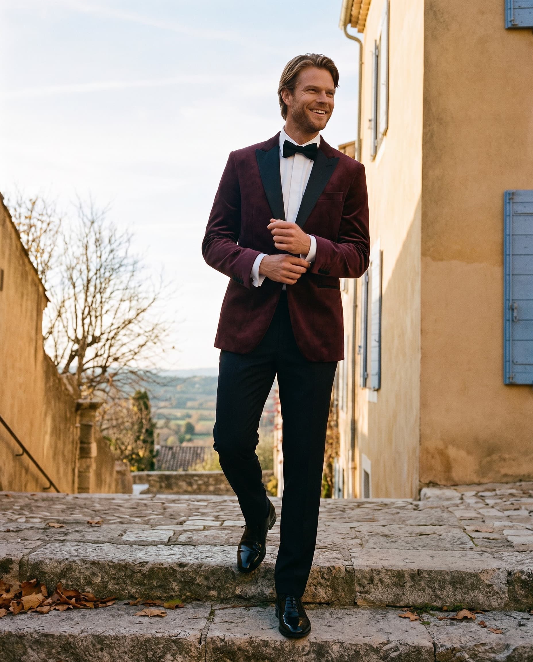 Dinnerjacket velvet donkerrood — sfeerbeeld