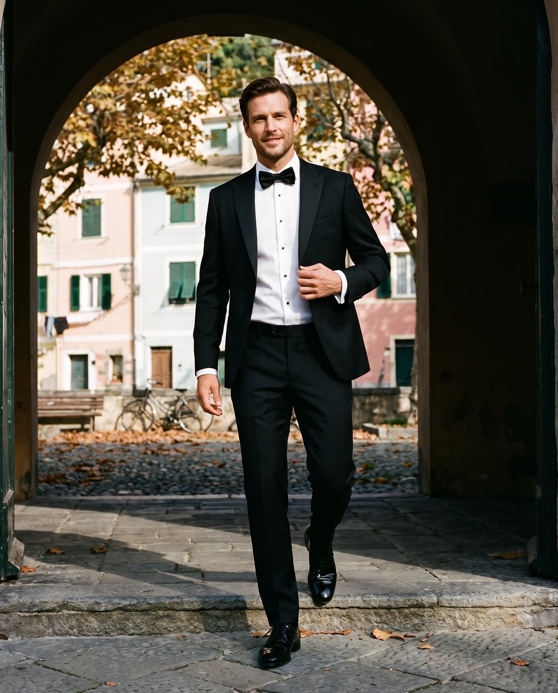 Tuxedo Shirt Textured Studs White — mood shot