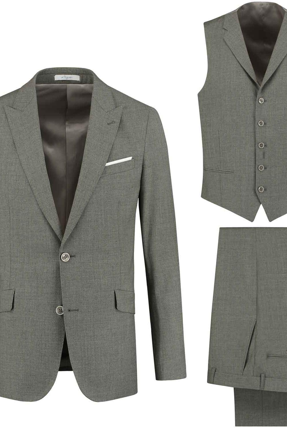 perSignori 3D plain flannel bei - Drie-delig pak van wol met warme voering, grijs, moderne stijl.