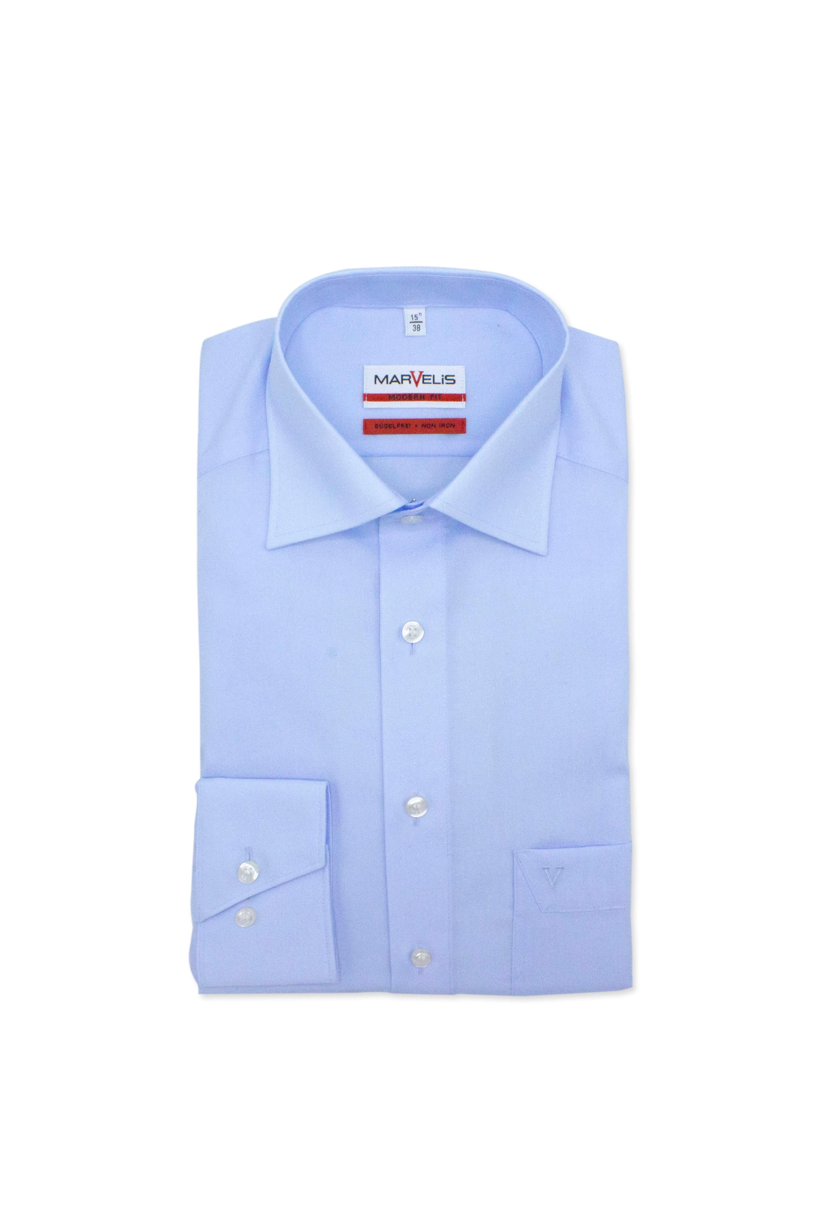 Marvelis modern-fit blauw katoenen overhemd voor heren met knoopsluiting in lichte blauwe tint.