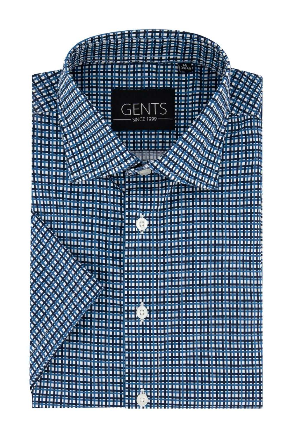 GENTS korte mouw ruit blauw-wit klassiek ruithemd met korte mouwen in blauw-wit.