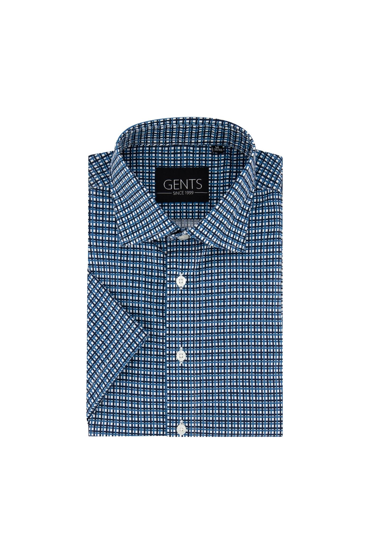 GENTS korte mouw ruit blauw-wit klassiek ruithemd met korte mouwen, perfect voor elke gelegenheid.