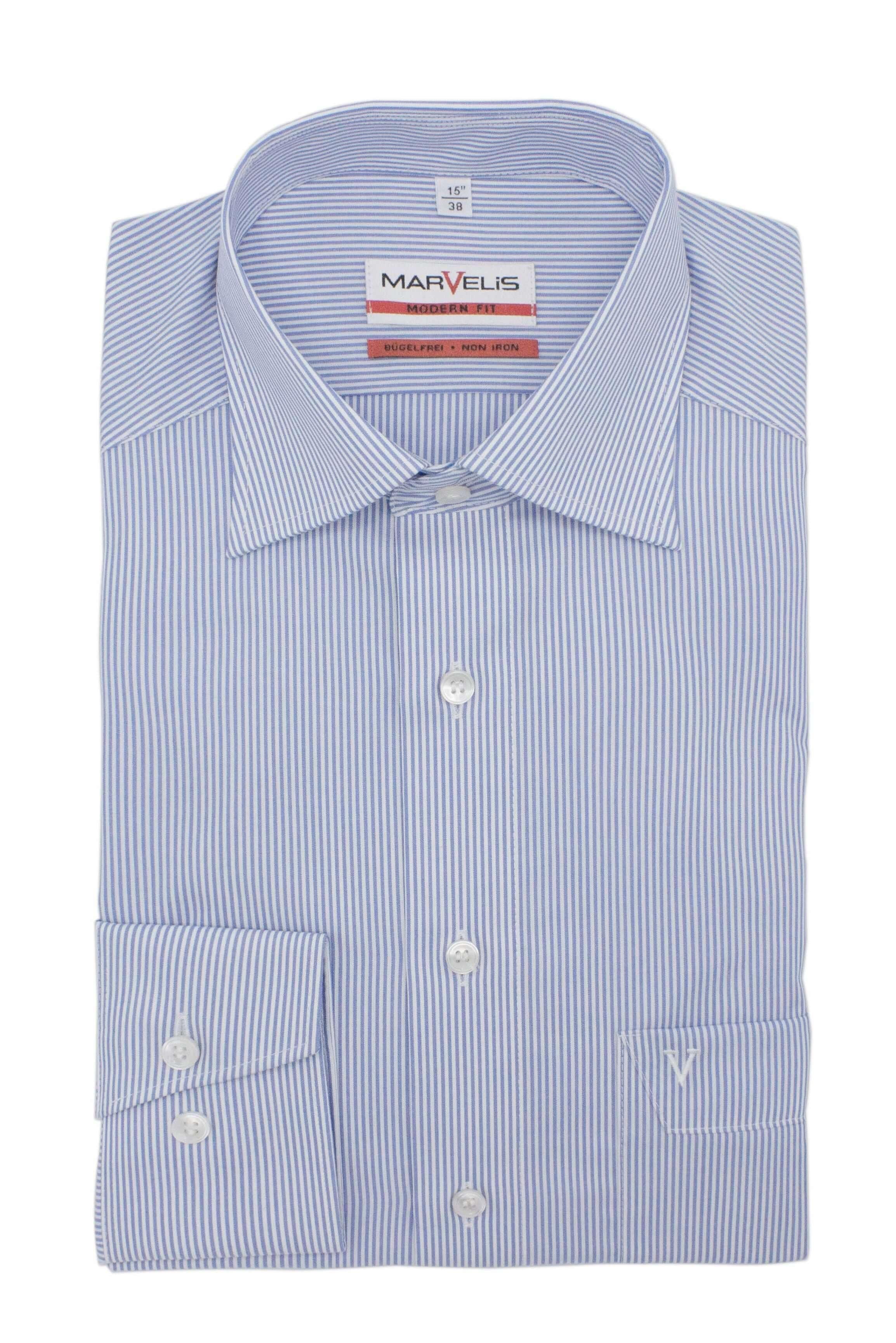Marvelis modern-fit streep blauw, blauw-wit gestreept overhemd van 100% katoen.