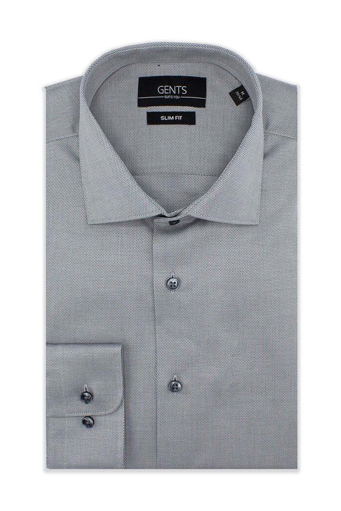 GENTS slimfit oxford zilvergrijs katoenen overhemd met knoopsluiting, elegante slimfit stijl en grijze kleur.