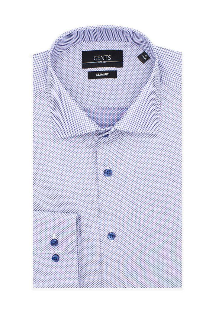 GENTS slimfit print symbol blauw, katoenen overhemd met blauw micro-symbol dessin, ademend en stijlvol.