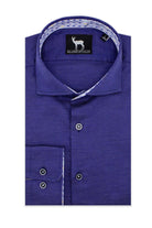 Blumfontain uni contrast navy katoenen overhemd met contrasterende kraag en verstelbare manchetten.