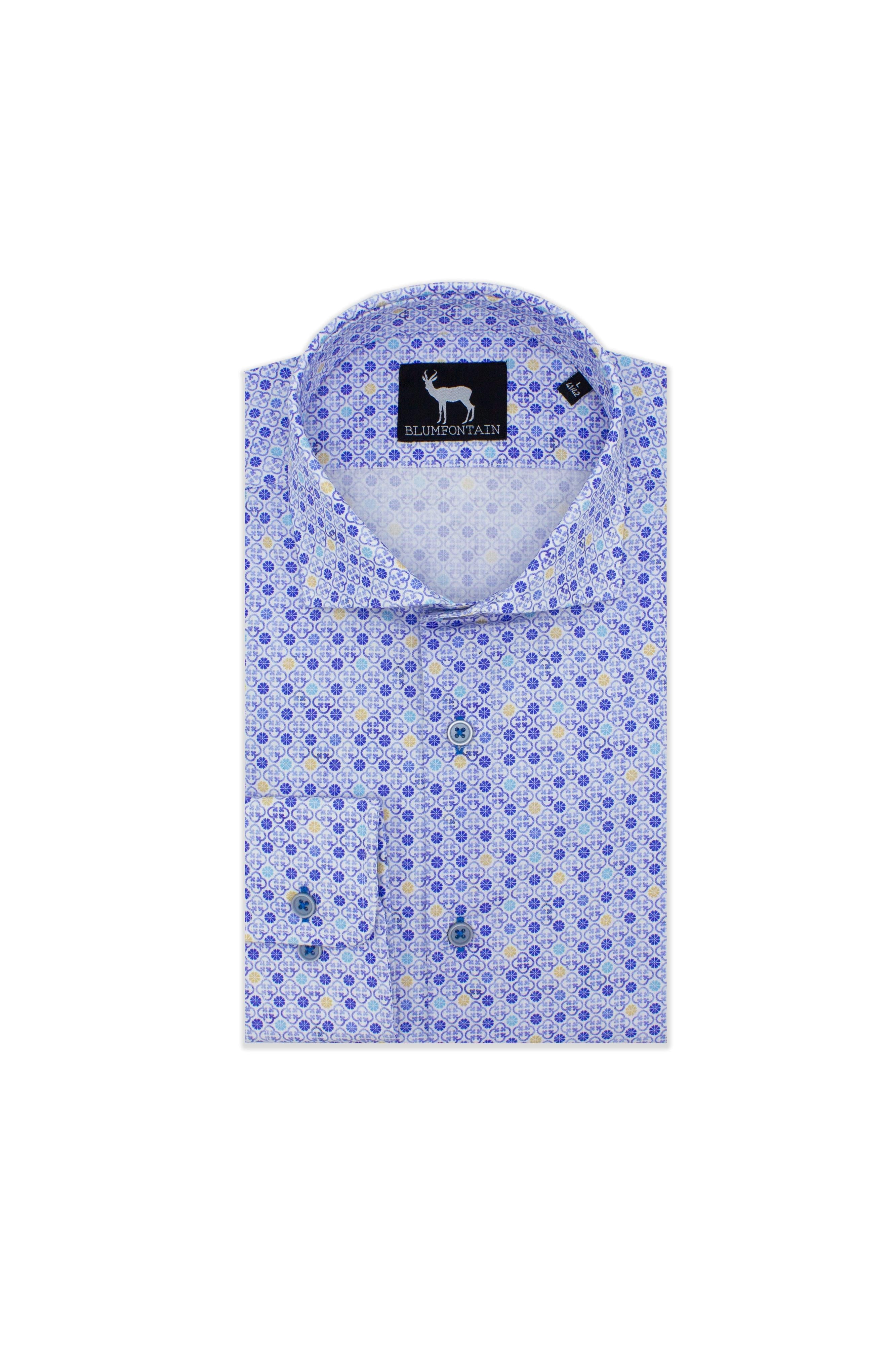 Blumfontain print wit-blauw, stijlvolle wandkunstprint met wit-blauwe patronen voor moderne interieurs.