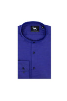 Blumfontain mao kraag navy shirt in deep navy cotton with a Mao collar.