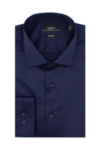 GENTS slimfit satijn navy overhemd met satijnachtige glans in marineblauw, elegante kleding voor heren.