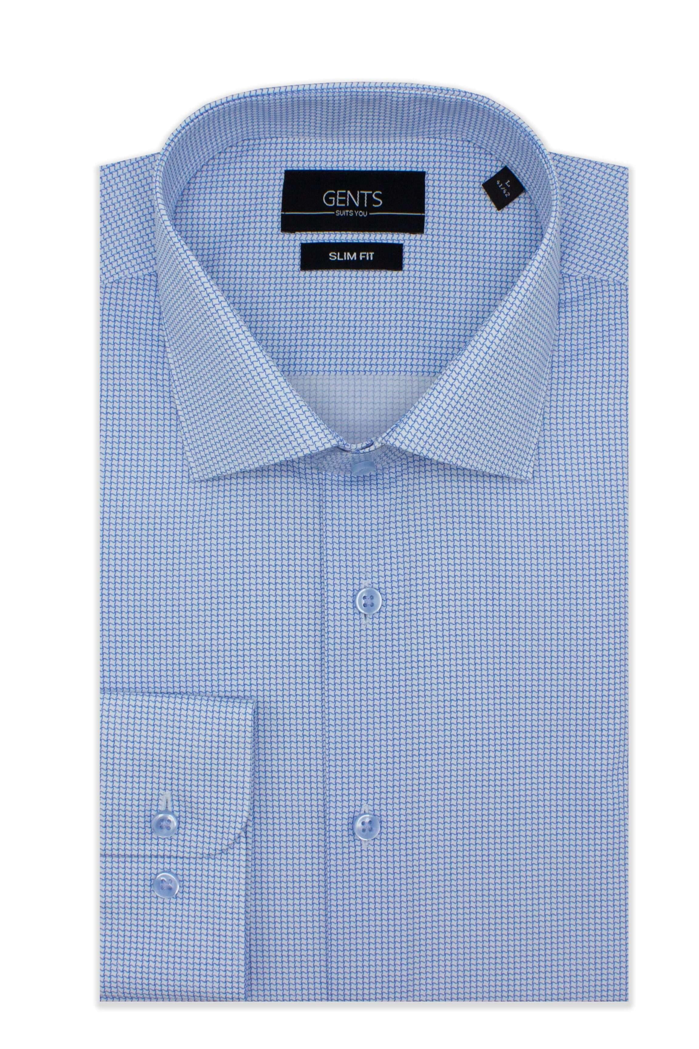 GENTS slimfit printpied-de-poule katoenen overhemd in blauw met pied-de-poule print, ademend en comfortabel.