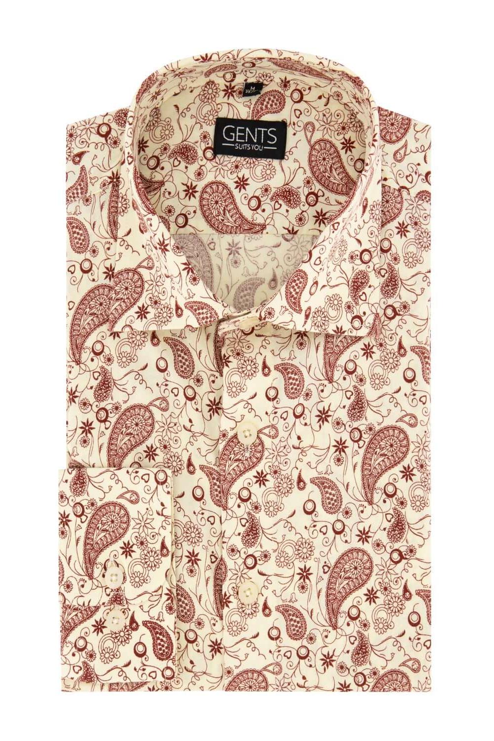 Overhemd print paisley wit-rood, katoen met paisley print in wit en rood, comfortabel dragen.