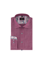 Overhemd linnenlook cerise in rood katoen met linnenlook en semi-spread kraag, stijlvolle herenmode.