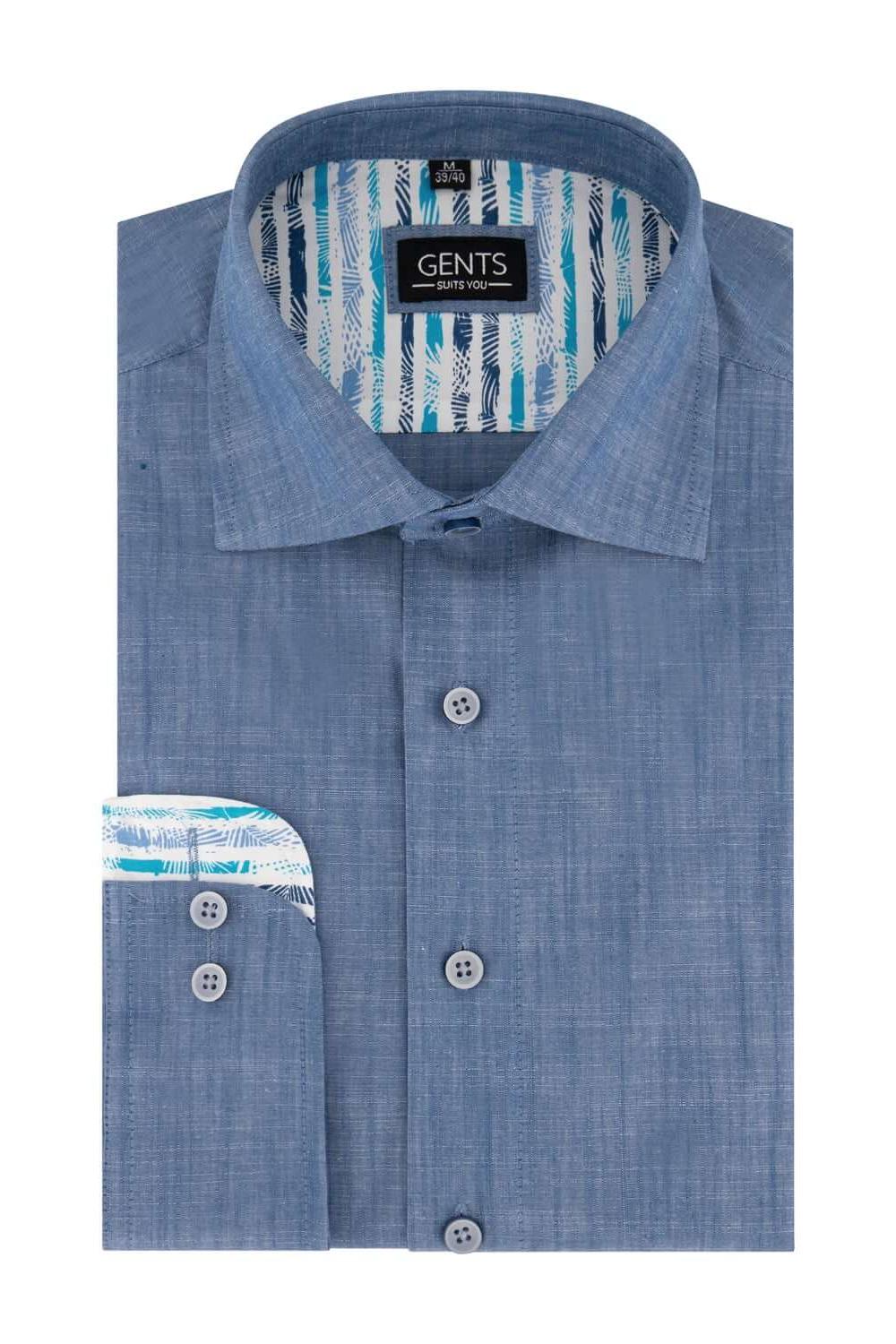 Overhemd linnenlook blauw, lichtgewicht katoen, ademend, veelzijdig, perfect voor elke gelegenheid.