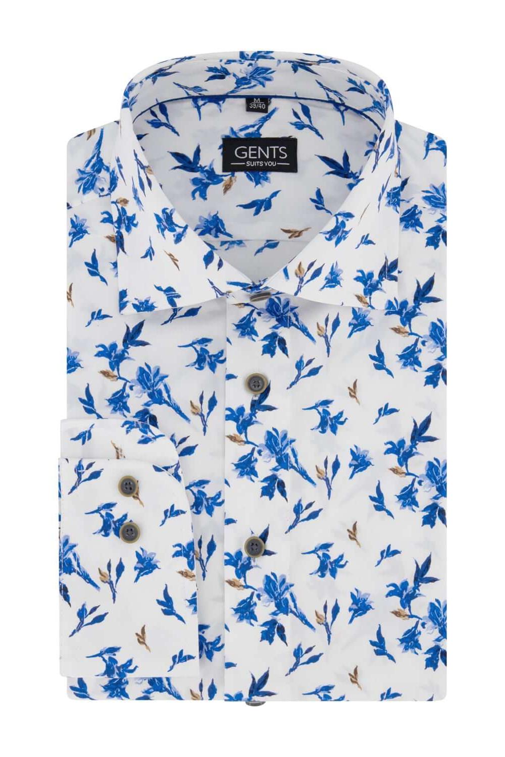 Overhemd print magnolia witblauw, stijlvol katoenhemd met magnolia-print in witblauw.