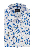 Overhemd print magnolia witblauw, stijlvol katoenhemd met magnolia-print in witblauw.