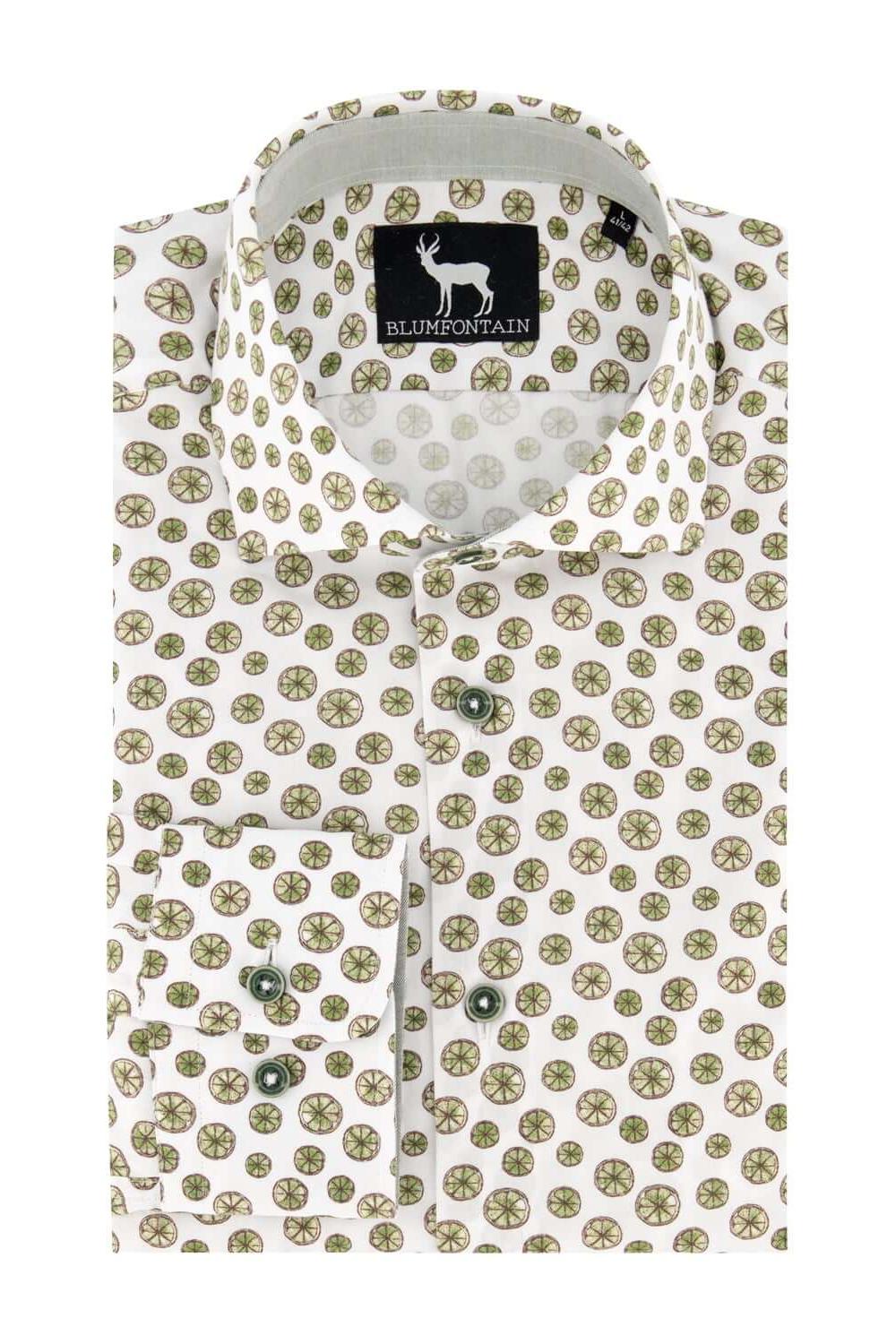 Blumfontain print citrus shirt featuring a vibrant citrus pattern and fresh design details.
