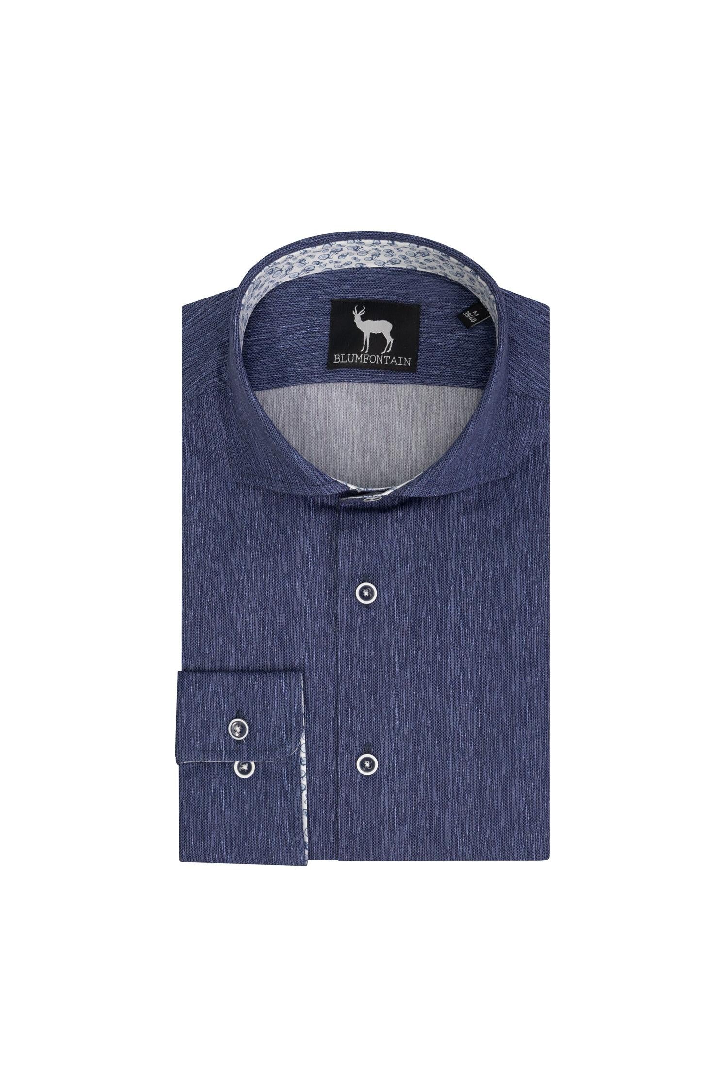 Blumfontain uni linnenlook katoenen overhemd in blauw, ademend en non-iron.