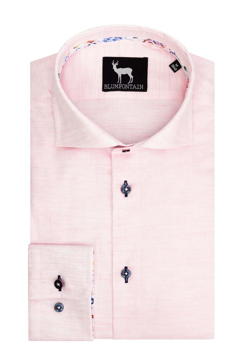 Blumfontain uni linnenlook Roze lichtroze overhemd met linnenlook en ademend katoen.