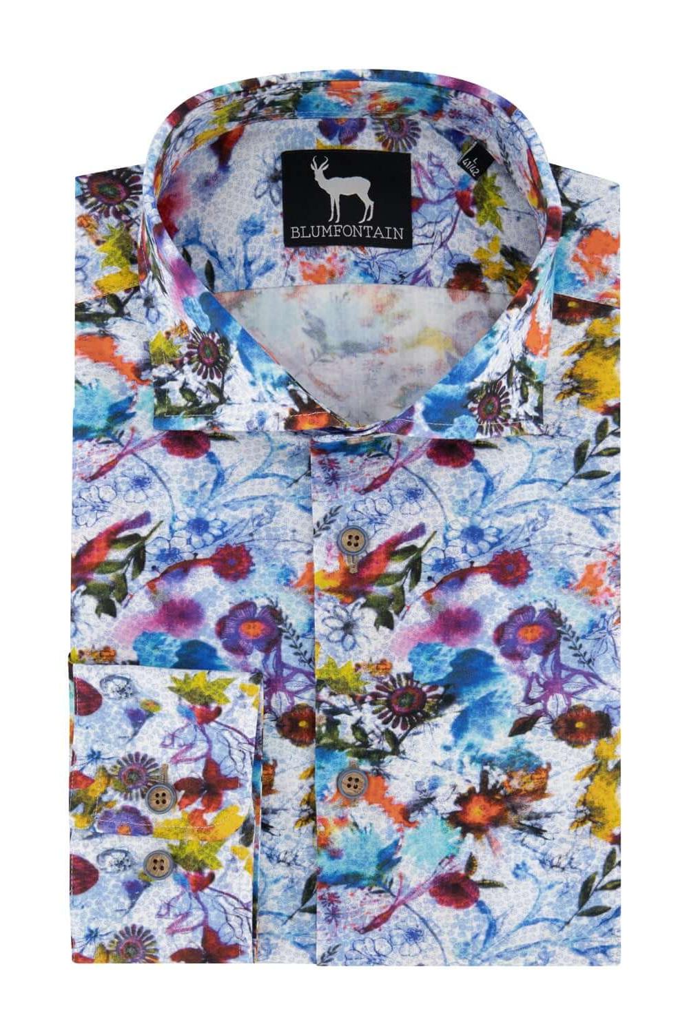 Blumfontain print ecoline kleurrijk overhemd met bloemenprint en ecologisch ontwerp.